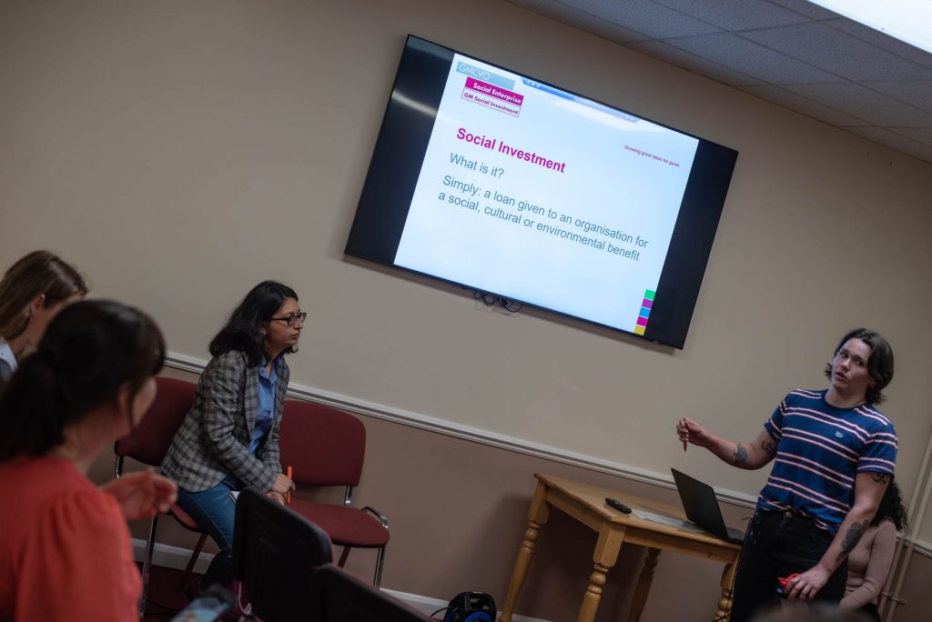 A slide explaining social investment as a loan given to an organisation for social, cultural or environmental benefit